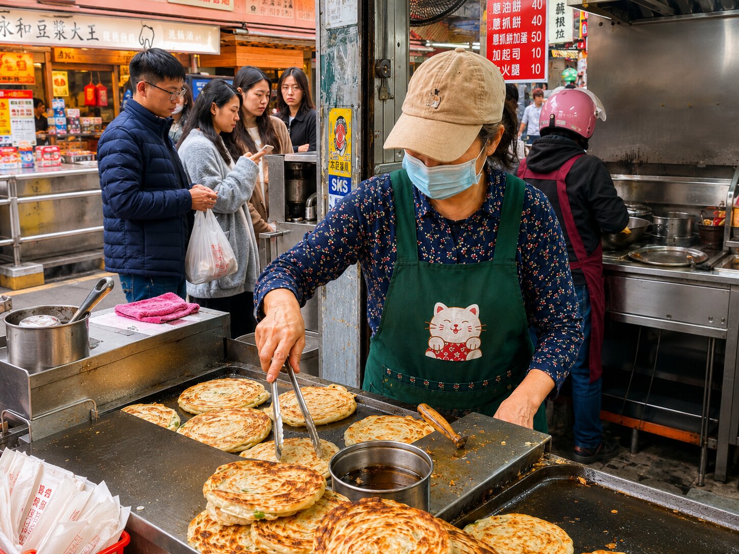 A Food Seller Making Scallion Pancakes