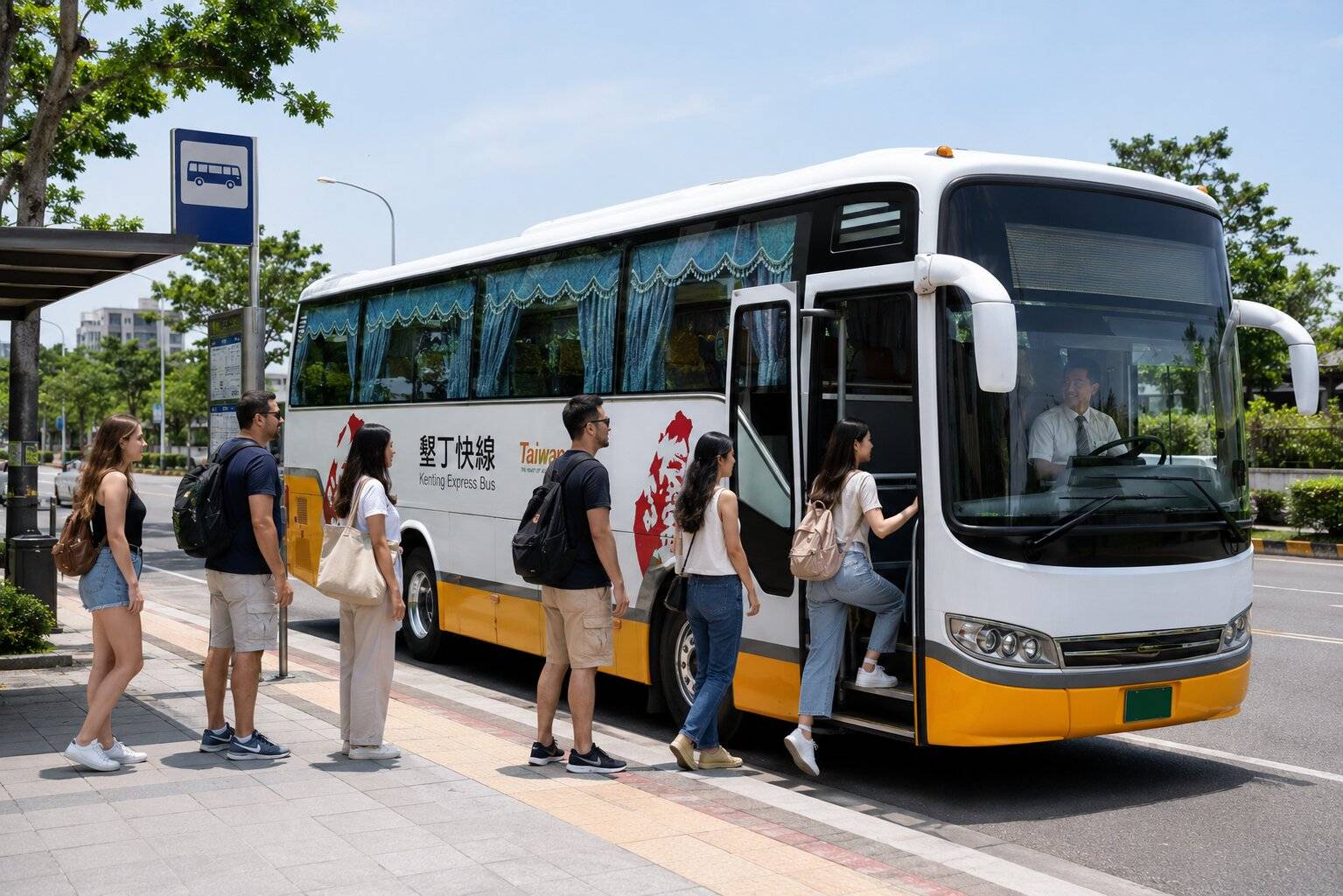 Passengers Boarding A Bus In Taiwan