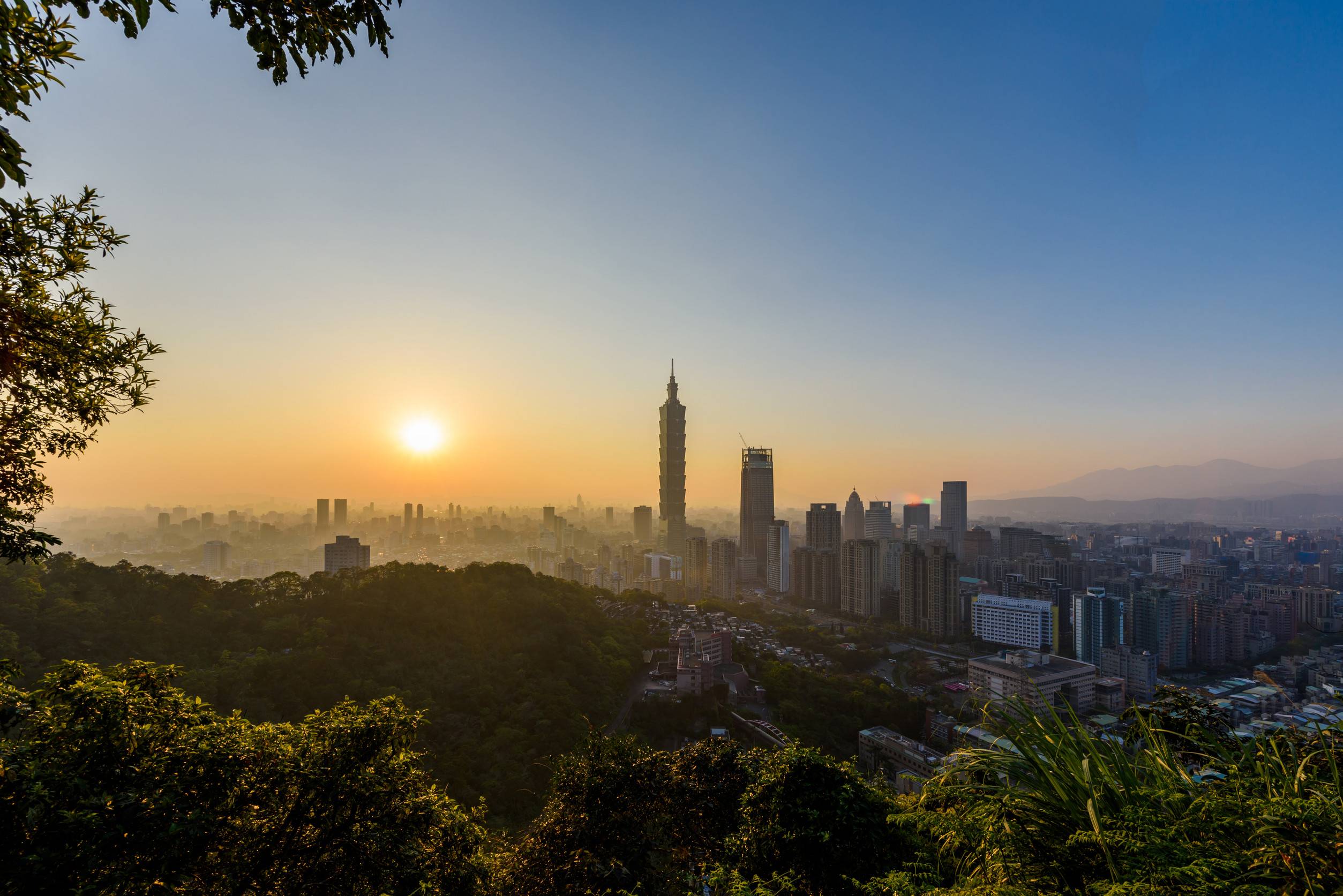 Taipei Taiwan City Skyline At Sunset