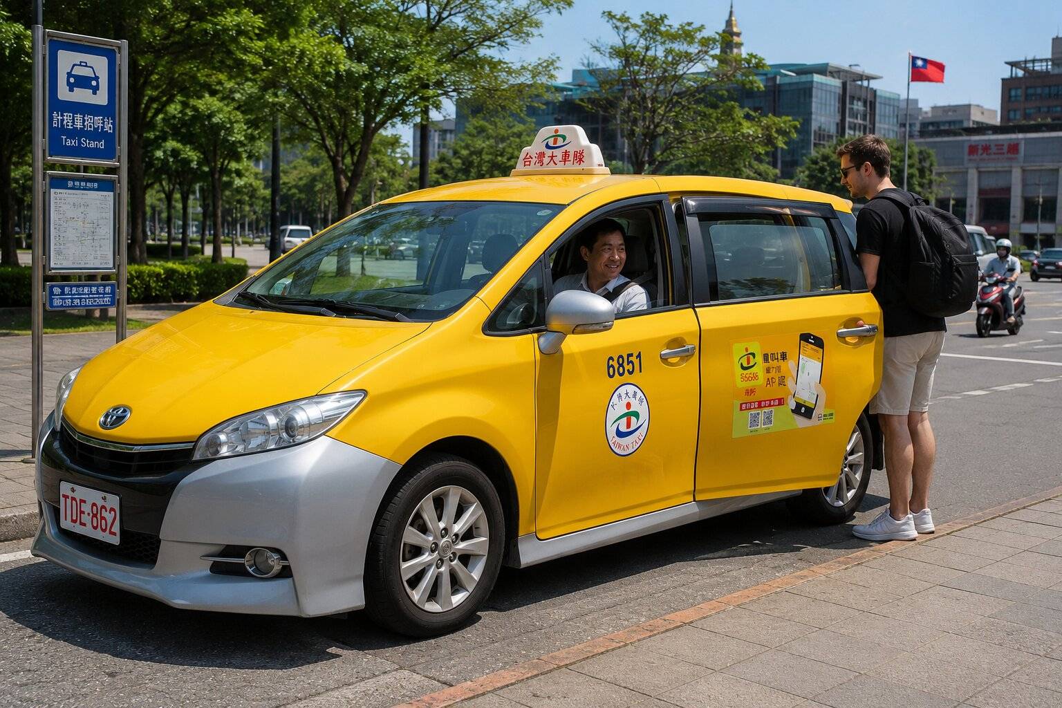 Tourist Boarding A Taxi In Taiwan